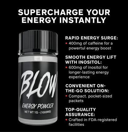 Blow Energy Powder - 1g Container - 3 Pack (400mg Caffeine Per Vial)